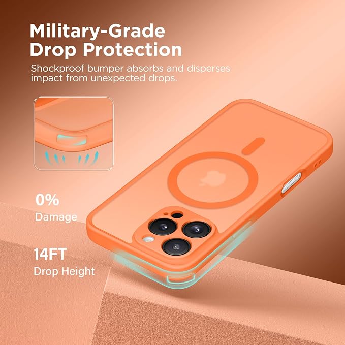 CAPRARO for iPhone 16 Pro Case, Compatible with MagSafe | Upgraded [Full Camera Protection] Protective Translucent Matte Women Girl Magnetic Phone Case Cover, Orange Yellow - Image 5
