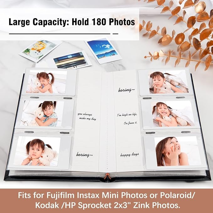 Veicevol 180 Pockets Photo Album for Fujifilm Instax Mini Camera, Black | Photo Album with Writing Space for Polaroid, Leather Cover, Secure Storage, Capture Every Story, Collect Precious Moments - Image 2