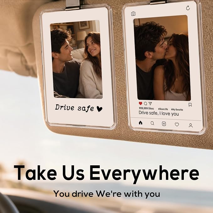 2 Pack Drive Safe Gift for Boyfriend Girlfriend, Car Visor Photo Holder with 5 Interchangeable Photo Mat, Drive Safe I Love You Gift, Personalized Couple Car Accessories for Him Her - Image 7