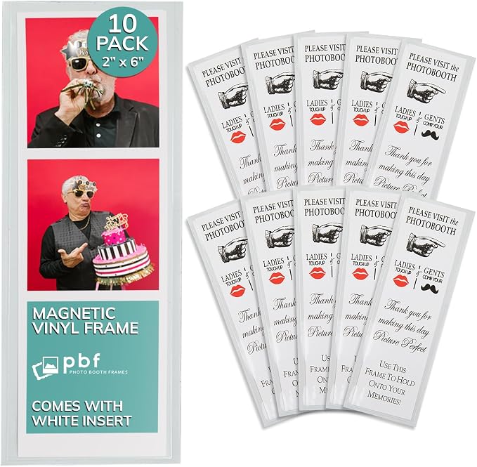 pbf PHOTO BOOTH FRAMES 2x6 Magnetic Picture Frames for Refrigerator | 2 x 6 Clear Magnetic Vinyl Frames for Photo Strips for Fridge (10-Pack) by pbfPHOTOBOOTHFRAMES