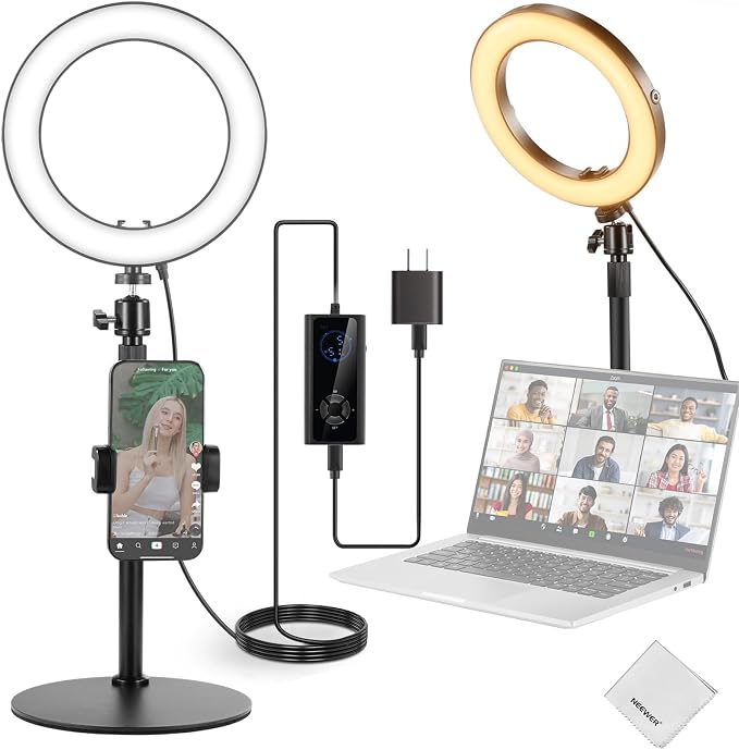NEEWER 18W 8" Desk Ring Light with Stand, Circle Selfie Light for iPhone Streaming Makeup Video Recording, Video Conference Lighting Kit with Phone Holder for Laptop Computer Zoom Call Podcast, RH8B by Neewer