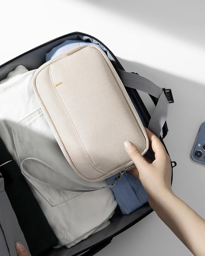 Inateck Electronics Organizer Travel Case, Water-resistant Cable Organizer Pouch, Multi-purpose Accessories Carry Case for Cord, Charger, Cables, Phone, USB Drive, Beige, Small - Image 5