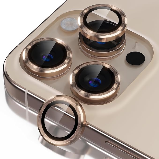 Misea Compatible for iPhone 16 Pro/iPhone 16 Pro Max Camera Lens Protector | 9H Tempered Glass Ultra HD Bling Camera Screen Protector Cover Metal Individual Ring Accessories, Desert Titanium by Misea