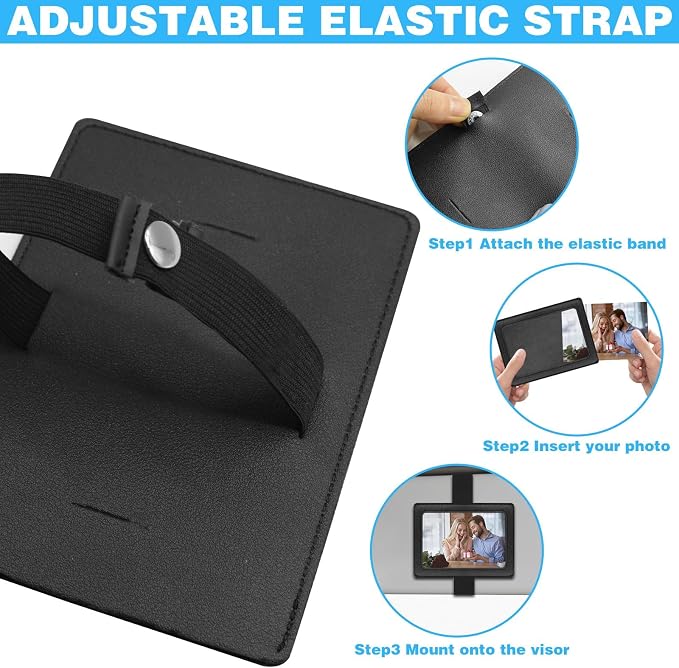 Leather Car Visor Picture Holder Photo Clip Fits 5-Inch Car Picture Frame Displays Your Photographs Sun Visor Car Photo Holder Black Both Horizontally And Vertically, Photo Car Visor Clip for Vehicle - Image 6