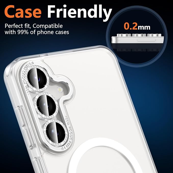 for Samsung Galaxy S25 FE Camera Lens Protector, Individual Metal Ring Tempered Glass Lens Cover, [Strong Adsorption] Scratch Resistant Ultra-Thin HD Clear Lens Cover, 1 Set-Slivery Diamond - Image 7