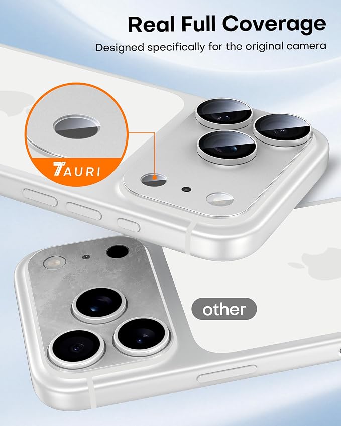 TAURI 2 Pack for iPhone 17 Pro Max Camera Lens Protector, Silver | Full Coverage Military-Grade Shatterproof, Upgrade AR Anti-Reflection Ultra Clear Transmission & Case Friendly - Image 6