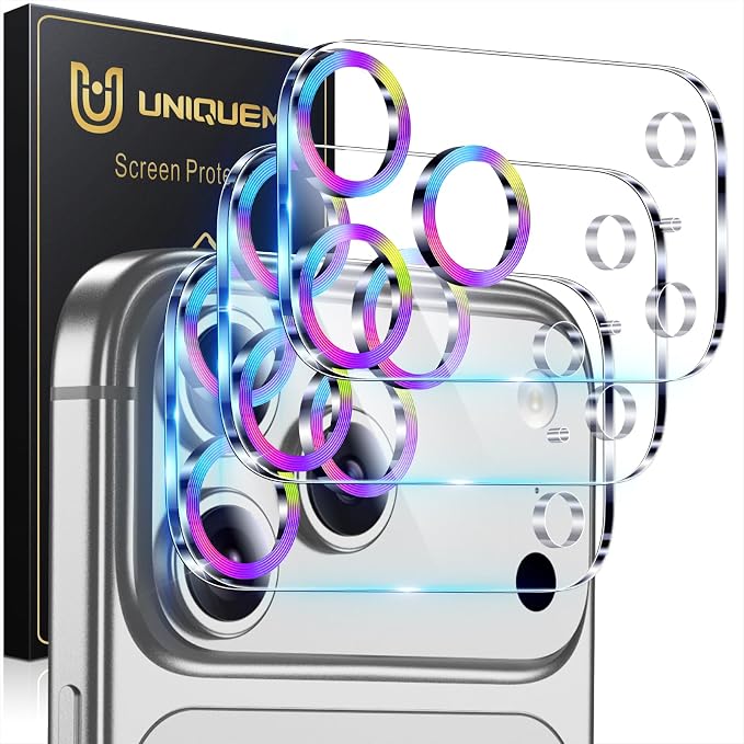 UniqueMe 3 Pack for iPhone 17 Pro Max Camera Lens Protector - Colorful | Drop Protection, Case Friendly, 9H Tempered Glass, Camera Cover Screen, Update New Version by UniqueMe