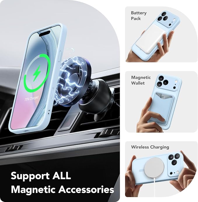 CAPRARO for iPhone 17 Pro Case, Compatible with MagSafe Light Blue | Upgraded [Full Camera Protection] Protective Translucent Matte Women Girl Magnetic Phone Case Cover, Light Blue - Image 3