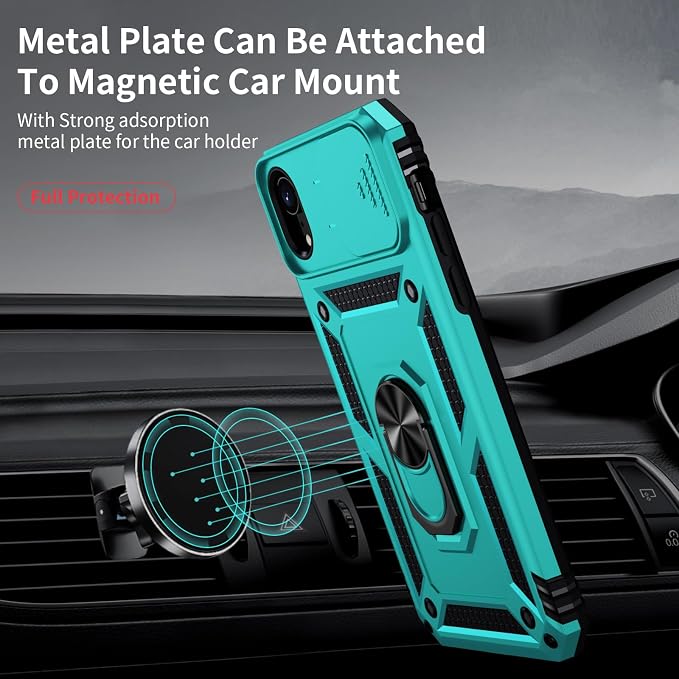 for iPhone XR Case with Camera Lens Cover, HD Screen Protector, 10 FT Military Grade Drop Protection, Magnetic Ring Holder Kickstand Protective Phone Case, Ice Green - Image 2