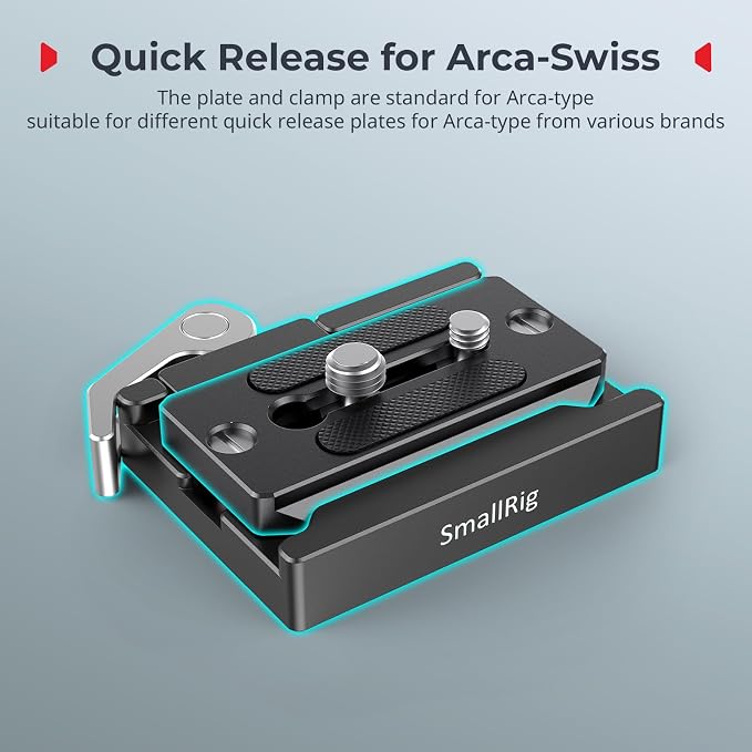 SMALLRIG Universal Quick Release Mount Plate Kit for Arca, Clamp & Plate | Built in Clamp and Plate, with 1/4''-20 & 3/8''-16 Threaded Holes - Image 5