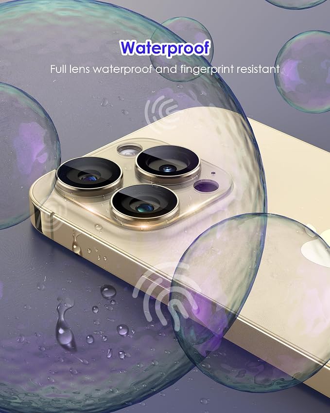 Compatible for iPhone 15 Pro/iPhone 15 Pro Max Camera Lens Protector, Clear Acrylic Plus Aluminium Alloy Ring 9H Tempered Glass Screen Camera Cover, Gold - Image 8