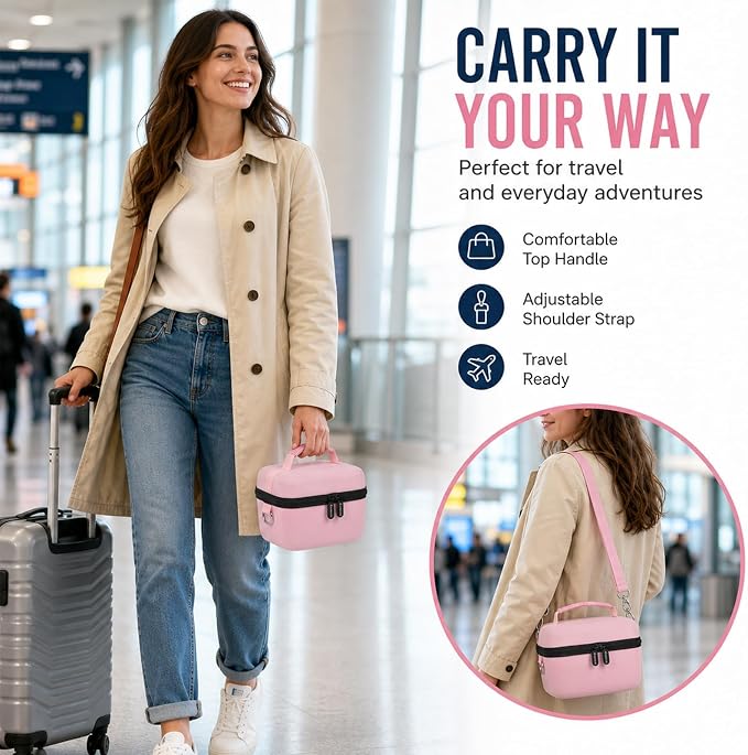 Comecase Large Travel 4K Vlogging Camera Case for Duluvulu/for AUREAPIX | Outdoor Camera Storage with 2 Dividers and Mesh Pocket, for Vloggers and Content Creators, Trip Ready, Pink - Case Only - Image 6
