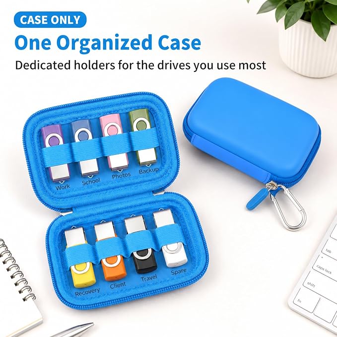 ALKOO Flash Drive Case USB Storage Case, Thumb Drive Holder, Holds 8, Black | Hard Shell, 8 Elastic Slots for USB Drives and SD/Memory Cards, Portable Travel and Office Organizer, Case Only, Black - Image 3