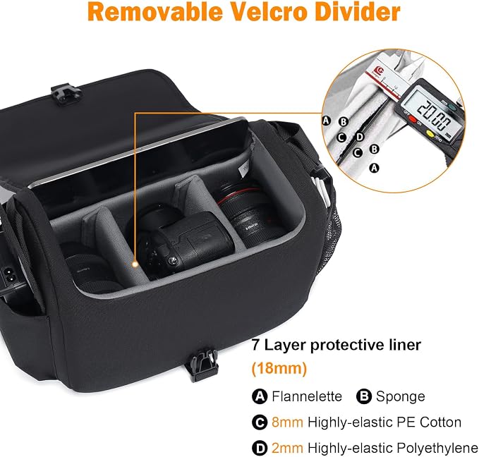 CADeN Camera Bag Case Shoulder Crossbody Bag Compatible for Nikon, Canon, Sony, DSLR SLR Mirrorless Cameras and Lenses (1.0 Black, Large) - Image 3
