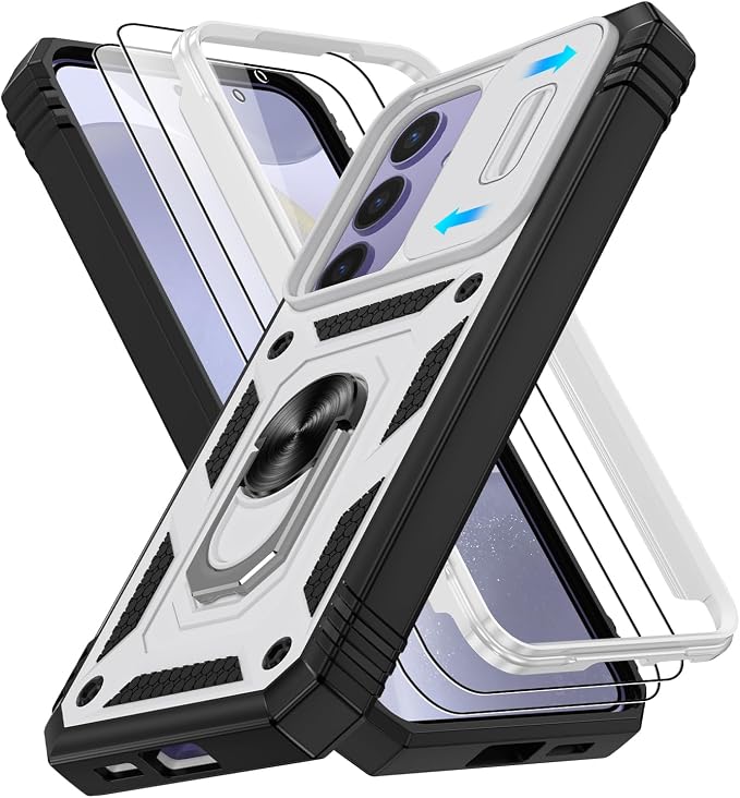 Gritup for Samsung Galaxy S24 Plus Phone Case: Case Samsung S24 Plus with Screen Protector*2 | Magnetic Stand & Slide Camera Cover | Shock Proof Military-Grade para S24 Plus Cover -White+Black by Gritup