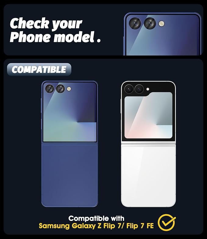 (2 Sets) Orzero Camera Lens Protector for Samsung Galaxy Z Flip 7/7 FE, [EZ Install] [Case-Friendly] 9H Tempered Glass Alloy Metal Ring Lens Cover, Military-Grade Shockproof, HD Clarity Anti-Glare (Blue) - Image 2