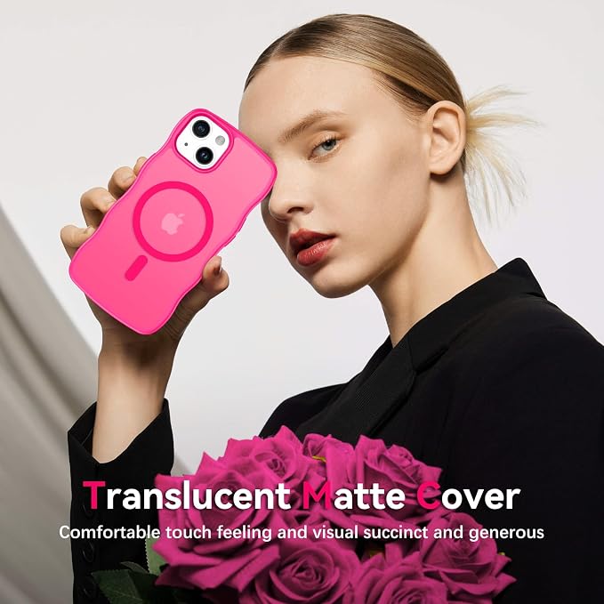 BENTOBEN Magnetic for iPhone 15 Plus/14 Plus Case,Cute Wavy Frame [Compatible with MagSafe] Translucent Matte Women Girls Boys Men Cute Shockproof Protective Cover for iPhone 14 Plus/15 Plus,Hot Pink - Image 6