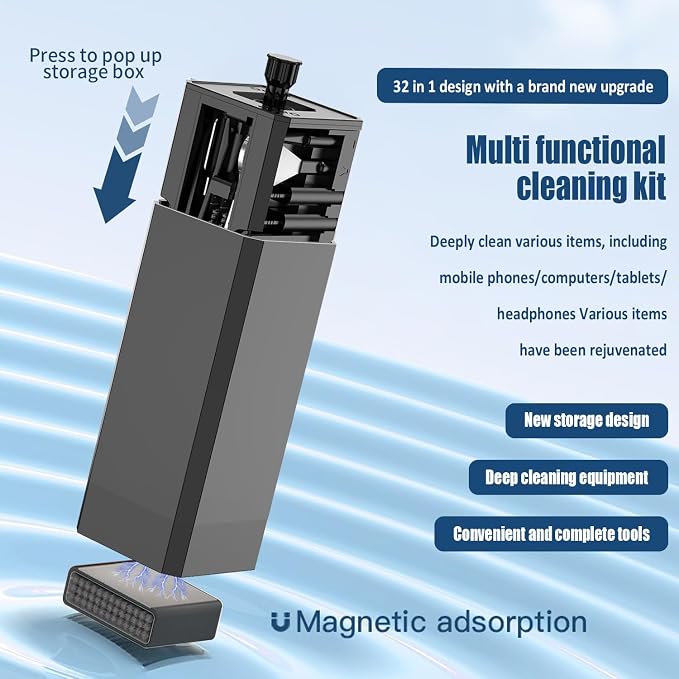 Keyboard Cleaning Kit Laptop Cleaner,Computer Screen Cleaning Brush Tool | 32-in-1 Multi Function PC Electronic Cleaner Kit for iPad iPhone Pro,Earbuds,Camera Monitor-Black - Image 2