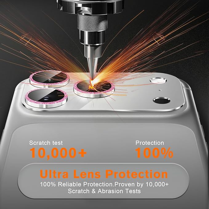 2 Pack for iPhone 17 Pro Max Camera Lens Protector | Bling Tempered Glass 9 Hardness,Anti-Scratch High Definition Camera Screen Protector (Pink) - Image 3