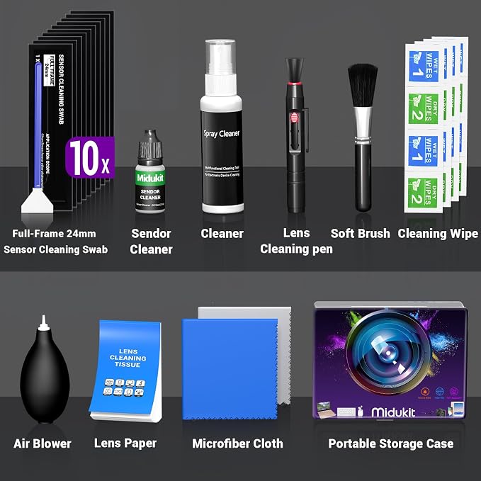 Updated Camera Lens Cleaning Kit, Camera Sensor Cleaning Kit Full Frame 10x | Sensor Cleaning Kit with 10x Sensor Cleaning Swabs, Sensor Cleaner, Other Essentials, DSLR Cleaner Kit for Canon Nikon Sony - Image 2