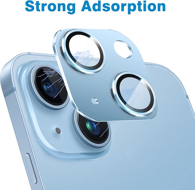 Compatible with iPhone 15 and 15 Plus Camera Lens Protector, Anti-Scratch Tempered Glass Len Screen Protector Shockproof Full Protective Camera Cover Case Friendly Lens Cover-Blue - Image 4