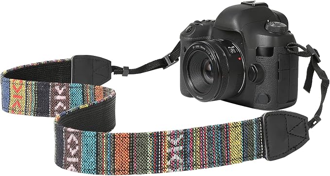 MoKo Camera Strap, Retro Cotton Canvas Woven Strap Universal Shoulder Neck Sling Belt for ALL DSLR/SLR Cameras Canon/Sony/Nikon, Adjustable Thin Strap for Adults & Kids, Colorful Stripe | Cotton Vintage Camera Strap,Adjustable Neck Shoulder Strap,for C... by MoKo