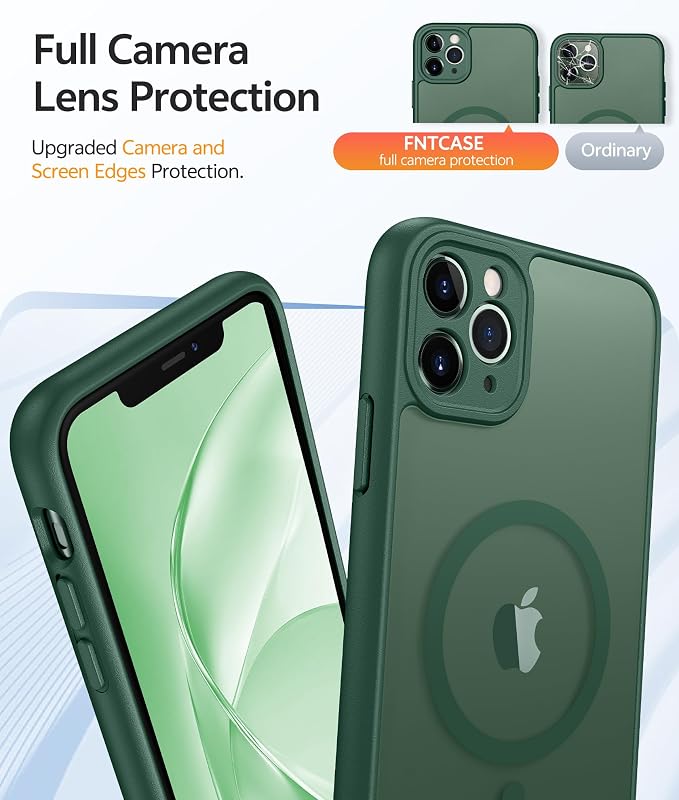 FNTCASE for iPhone 11 Pro Max Case, Fit for Magsafe, Full Camera Protection | Translucent Matte Magnetic Phone Back, 14FT Military Grade Drop Proof, Slim Shockproof Protective Cover, Green - Image 4