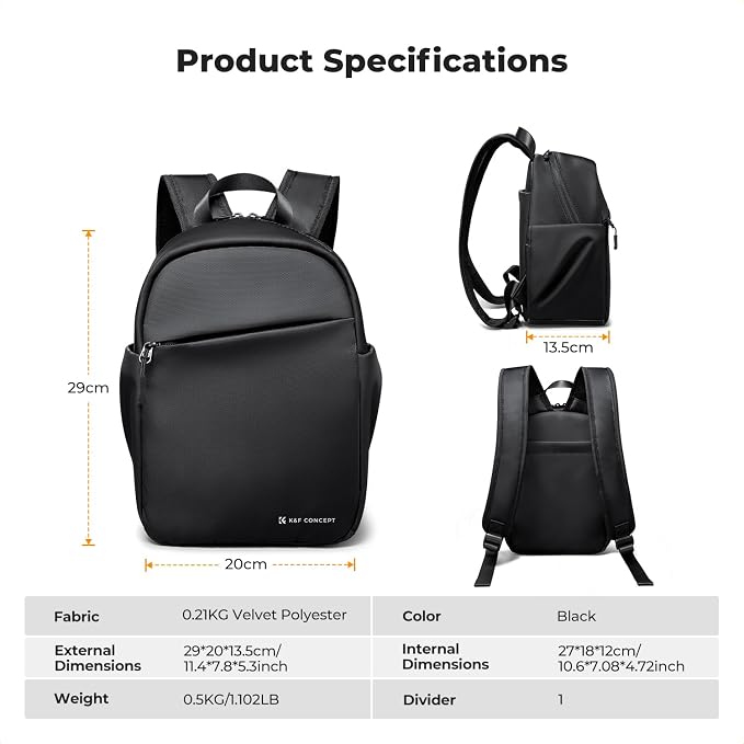 K&F CONCEPT Camera Backpack, Lightweight Compact Camera Bag 5L | Water-Resistant, Dividers, 9.7in Tablet Compartment, Quick Access, Street & Urban, Men & Women, for Canon/Nikon/Sony - Image 8