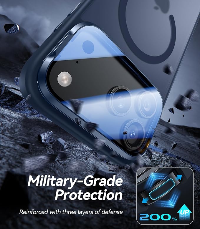 VOFATA [Upgraded Full Camera Protection] for iPhone 17 Pro Case with Camera Cover Stand [Fit for MagSafe][10FT Mil-Grade Protection] Translucent Magnetic iPhone 17 Pro Phone Case, Blue - Image 5