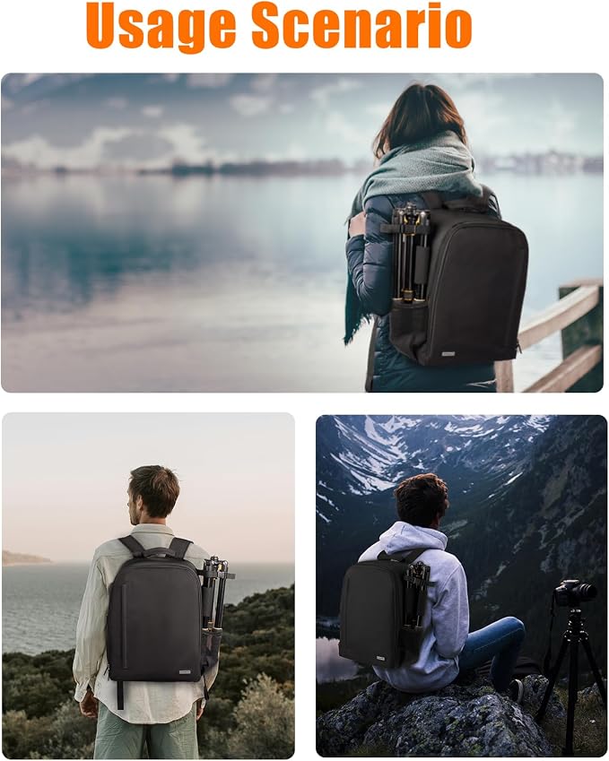 CADeN Camera Backpack Bag with Laptop Compartment 15.6" for DSLR/SLR Mirrorless Camera Waterproof, Camera Case Compatible for Sony Canon Nikon Camera and Lens Tripod Accessories Black - Image 4
