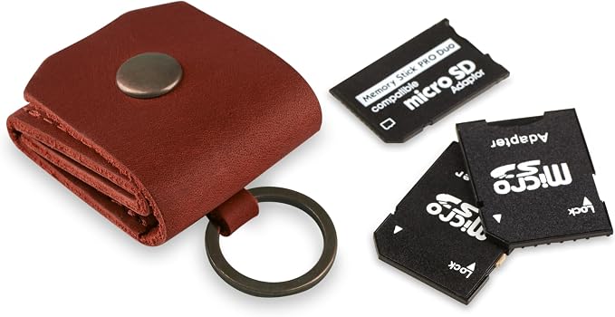 Leather SD Card Holder Keychain, SD Card Case Key Fob, Micro SD Card Holder Organizer, SD Card Storage Case, Memory Card Case Cover, Travel Memory Card Case (Cognac) by MAKYN