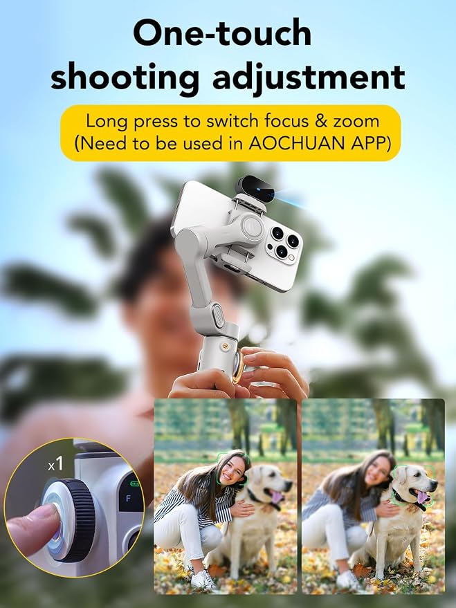 AOCHUAN Gimbal Stabilizer for Smartphone,NO APP Tracking,20CM Extension Rod,Face & Object Tracking stabilizer for iPhone & Android,3-Axis OLED Gimbal for Video Recording-AOCHUAN Smart X2AI Black - Image 4