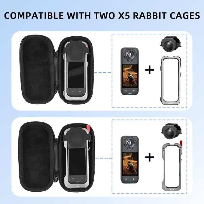 BRDRC Portable Small Case for Insta360 X5 X4 (for Cage and Lens Cap), Carrying Storage Bag Protective Cover Hard Shell Travel Protector with Wrist Strap Carabiner for Insta 360 X5 X4 Accessories - Image 2