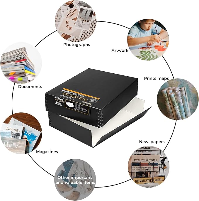 Lineco Drop Front Archival Storage Box, 9.75x12.75x3 in, Black, 2 Pack | Acid-Free with Metal Edge, Preserves Picture Longevity, Organize Photos, Newspapers, Prints, Documents, Crafts, DIY - Image 6