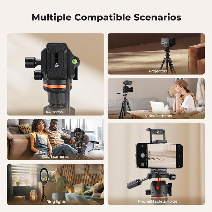 K&F CONCEPT 71" Aluminum Compact Camera Tripod | Portable Travel Tripod for iPhone, 17.6lb Arca Swiss Ball Head for DSLR/Mirrorless, O234A3+BH-36 - Image 7