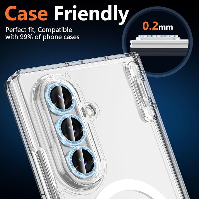 for Samsung Galaxy Z Fold 8 Ultra Camera Lens Protector, Individual Metal Ring Tempered Glass Lens Cover, [Strong Adsorption] Scratch Resistant Ultra-Thin HD Clear Lens Cover, 1 Set-Blue Sparkly - Image 6