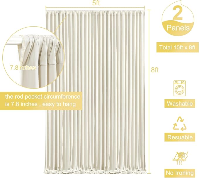Beige Backdrop Curtain for Wedding Parties Wrinkle Free Beige Photo Curtains Backdrop Drapes Fabric Decoration for Baby Shower Photoshoot 5ft x 8ft,2 Panels - Image 4