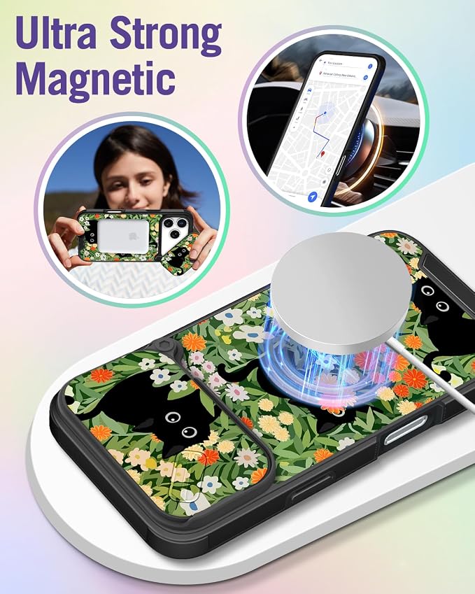 Buleens for iPhone 17 Pro Max Case 6.9 Inch - with Ring Stand & Camera Cover Aesthetic Cute Designed Women Girls Girly Flowers Floral Pretty Phone Case for iPhone 17 Pro Max Compatible with Magsafe - Image 4