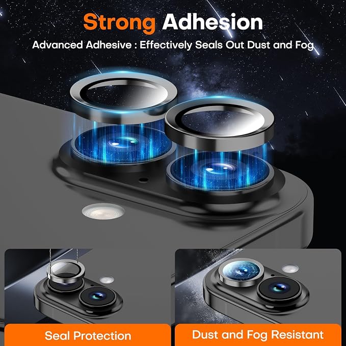 Camera Lens Protector for iPhone 17/16/16 Plus- Black | 9H Tempered Glass, Metal Individual Camera Cover, Accessories, Anti-drop, Case Friendly, HD Clear, Anti-Scratch - Image 2
