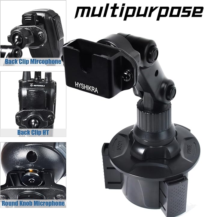 Universal Car Cup Holder Mount for Walkie Talkies & Microphones – Heavy-Duty Hands-Free Holder for Round Knob/Clip-On Radios, Two-Way Radios, and CB Mics - Image 2