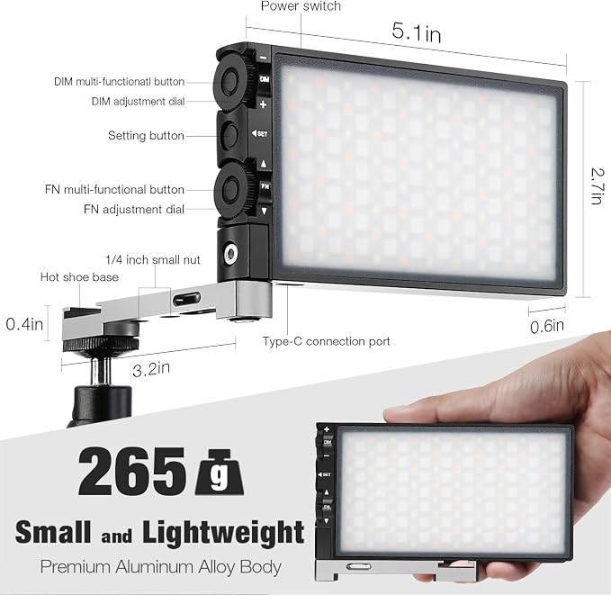 Pixel G1s RGB Video Light with APP Control, 12W 210 Minutes Rechargeable Battery LED Camera Light, 10 Common Lighting Effects, CRI≥97 2500-8500K LED Video Light with Aluminum Alloy Body - Image 7