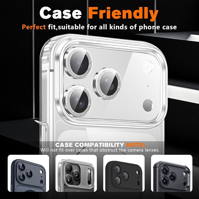 2 Pack for iPhone 17 Pro Max Camera Lens Protector | Bling Tempered Glass 9 Hardness,Anti-Scratch High Definition Camera Screen Protector (Silver) - Image 6