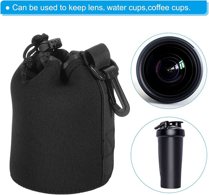 PATIKIL Camera Lens Bag, 3 Pcs 3.3" ID x 5.5" H Drawstring Lens Pouch with Thick Protective Neoprene, Lens Case for DSLR Camera Lens, Water Coffee Cups Black - Image 6