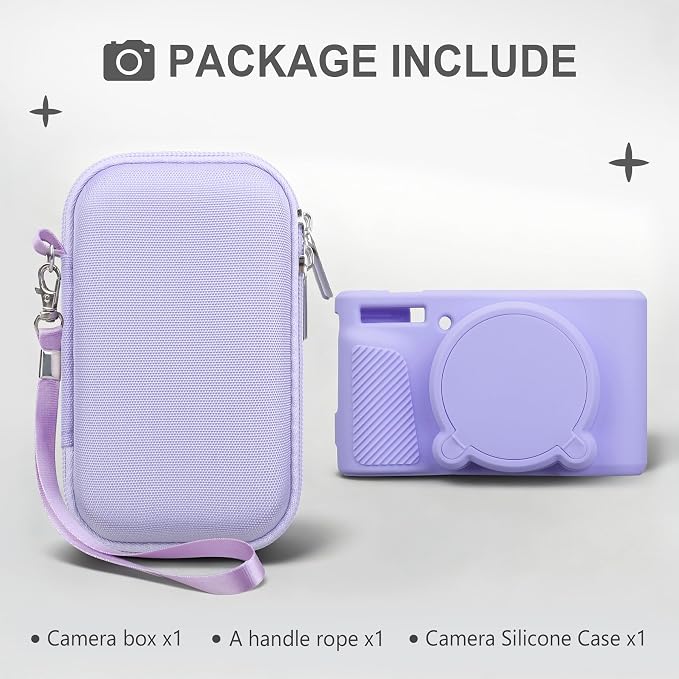 BOVKE Hard Case+Silicone Cover for Canon PowerShot SX740 HS Camera, Purple | SX740 SX730 Digital Camera Shockproof EVA Storage Bag & Soft Silicone Protective Case with Removable Lens Cover, Wrist Strap - Image 2