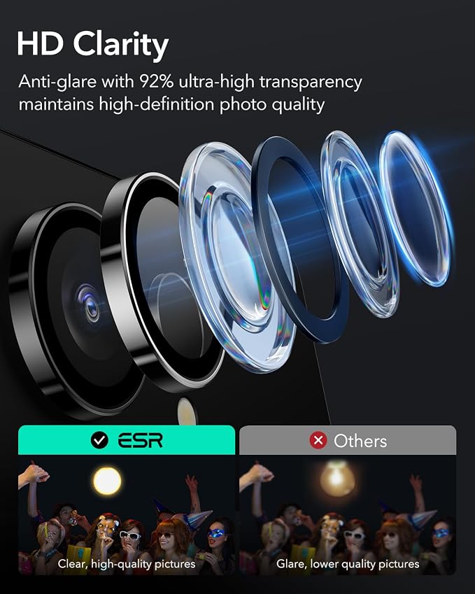 ESR for Samsung Galaxy S25 Ultra Camera Lens Protector, 2 Pack, Black | Individual Camera Cover, 9H Tempered Glass, Original Camera Clarity, Scratch-Resistant, Case Friendly - Image 5