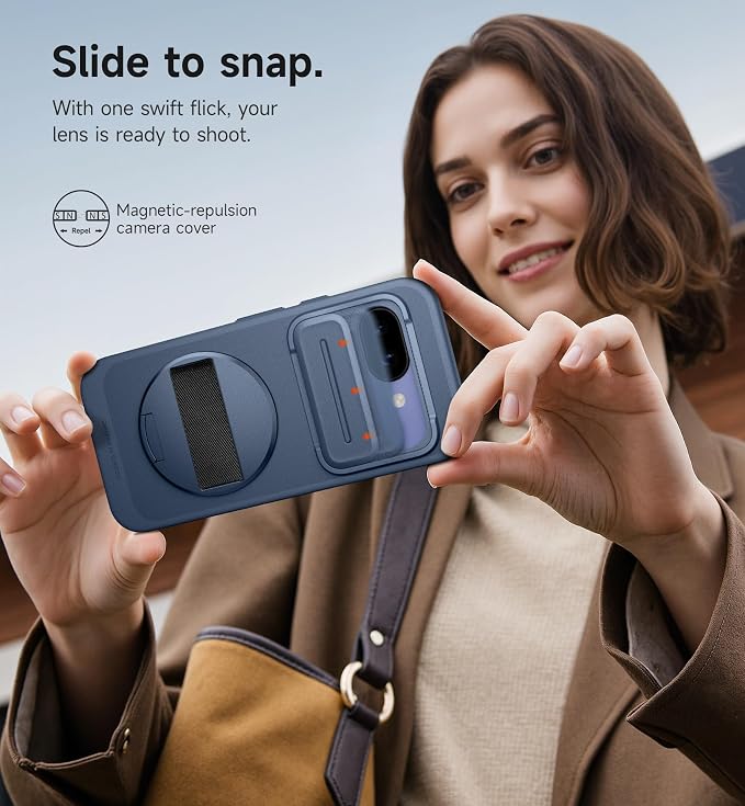 SURITCH for Google Pixel 9a Case with 360° Rotatable Hand Strap Phone Grip Holder & Invisible Kickstand & Slide Camera Cover, Slim Rugged Shockproof Protective Cover for Pixel 9a, Dark Blue - Image 7