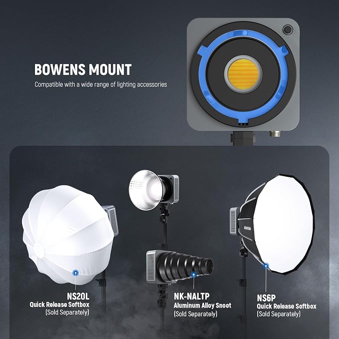 NEEWER HS200B Portable LED Video Light APP/2.4G/DMX Control, 280W 84400lx/1m Bi Color 2700-6500K CRI95+ COB Continuous Output Key Lighting Bowens Spotlight for Recording Streaming Studio Photography - Image 8