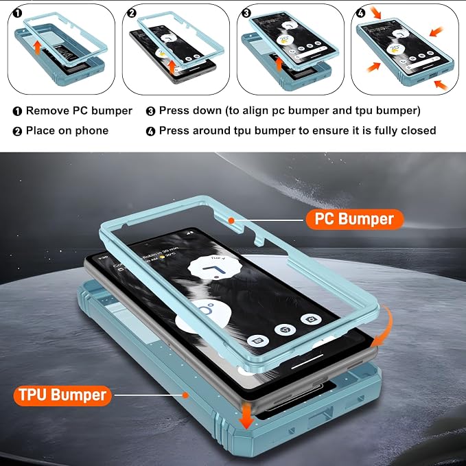 for Google Pixel 7A Case with Slide Camera Cover & Screen Protector*2, Pixel 7A Case Build in 360° Rotating Ring Kickstand, Military Grade Protective Case for Google Pixel 7A Phone Case, Green - Image 4