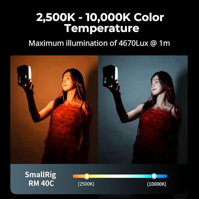 SmallRig RM 40C Portable RGB LED Video Light, Mini Camera Fill Light | 2500K-10000K CRI 96 TLCI 99, 4800mAh, LCD Display, for TikTok YouTube Content Creators Photographer Gifts - 5359 - Image 4