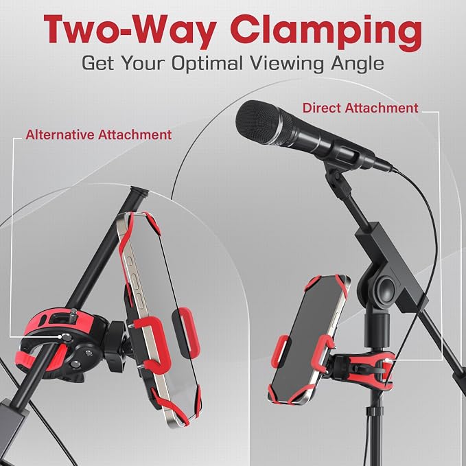 Crescendo CR-30 SlimClip Mic Stand Phone Holder, iPhone Clamp Mount, Pole Phone Mount, Microphone, Music or Drum Stand, Mic/Phone Clip - for iPhone, Samsung Galaxy, Pixel, Any Smartphone (Red) - Image 3